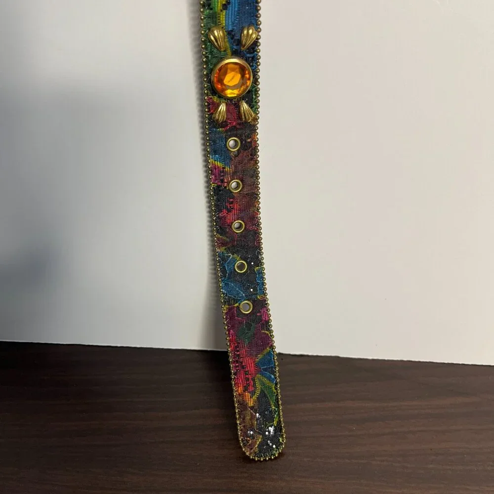 Bejeweled Gem Stone Topaz Sapphire Emerald Glitter Women's Belt Sz 38”